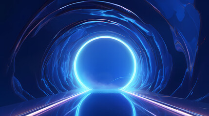 Blue round tunnel with light shuttle