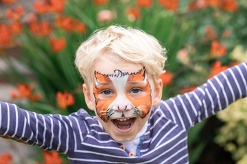 Cute happy little boy with his face painted