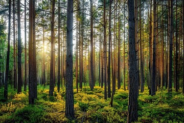Fototapeta premium Lush Green Grass Forest