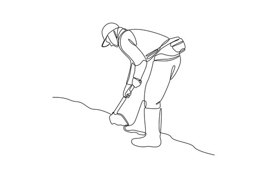 recommend clip art: Single one line drawing of a young farmer is cleaning the garden.. Farming challenge minimal concept. Continuous line draw design graphic vector illustration.