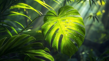 Image of a tropical leaf in warm sunlight.