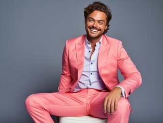 Smiling Man in color Suit and White Shirt