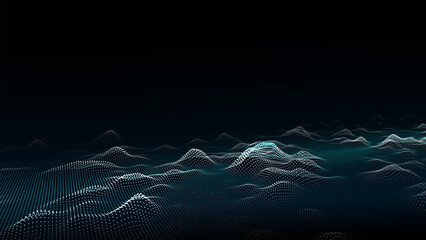 Vector glowing blue wave with motion dots. Abstract digital background. Concept connection big data. Futuristic technology backdrop.