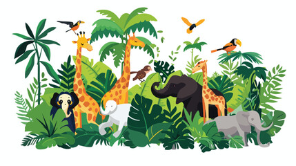 Wild animals in the jungle flat vector isolated