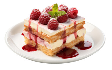 Delicious cake topped with fresh raspberries
