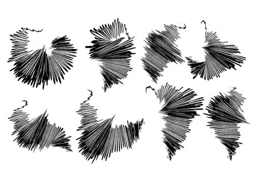 Scribble brush strokes set, vector logo design element, pencil texture set of scribble shapes.