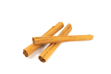 Ceylon cinnamon.Cinnamon sticks isolated on white background. Cinnamon roll and powder. Spicy spice for baking, desserts and drinks. Fragrant ground cinnamon. Close-up. Place for text. copy space