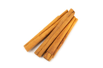 Ceylon cinnamon.Cinnamon sticks isolated on white background. Cinnamon roll and powder. Spicy spice for baking, desserts and drinks. Fragrant ground cinnamon. Close-up. Place for text. copy space