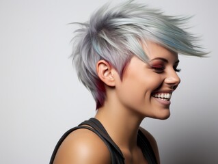 Fototapeta premium Smiling Woman With Grey Hair in Black Top