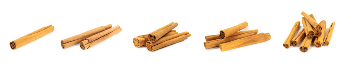 Ceylon cinnamon.Cinnamon sticks isolated on white background. Cinnamon roll and powder. Spicy spice...