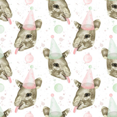 tapir birthday watercolor seamless pattern png