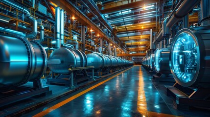 Cloaseup, Chillers, For cooling processes and equipment, factory equipments, futuristic background - obrazy, fototapety, plakaty