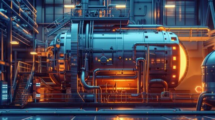 Cloaseup, Boilers, For generating steam for heating or power, factory equipments, futuristic background