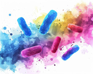 Bacteria fusion, artistic interpretation, pastel watercolor effect - obrazy, fototapety, plakaty