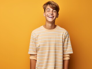 Young Man Smiling Against Yellow Wall