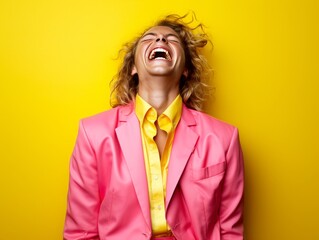 Man in Pink Suit and Yellow Tie - Powered by Adobe