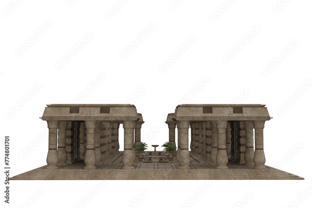 Aufkleber ancient egyptian atrium building from a palace garden. isolated 3d render.
