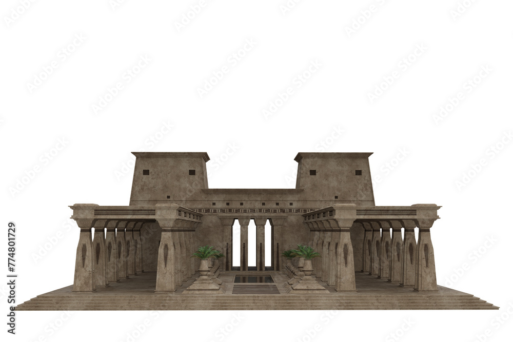 Poster ancient egyptian royal palace or temple building with stone columns. isolated 3d rendered illustrati