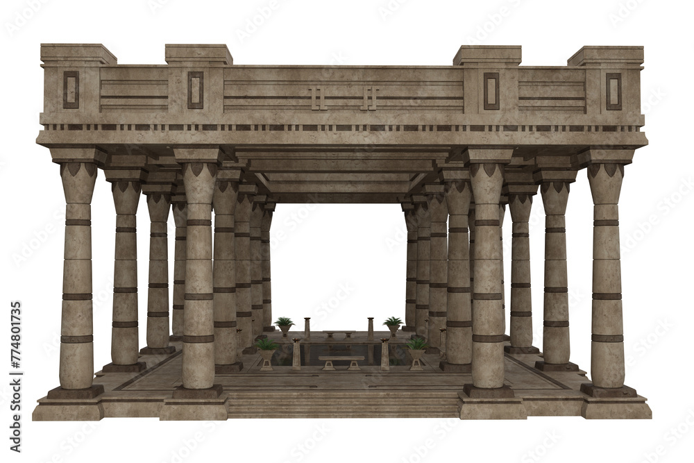 Aufkleber ancient egyptian royal palace atrium building. isolated 3d render.