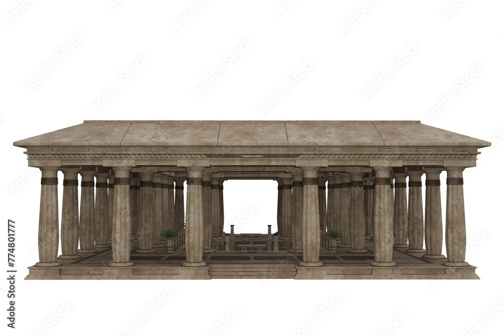 Poster Ancient Egyptian palace or temple building with stone columns. Isolated 3D render.