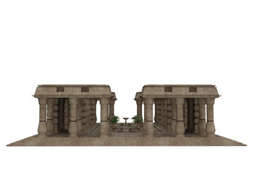 Ancient Egyptian atrium building from a palace garden. Isolated 3D render.