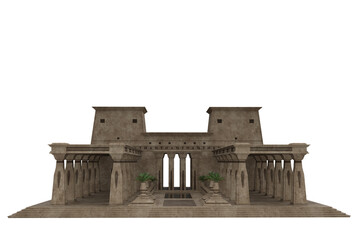 Obraz premium Ancient Egyptian royal palace or temple building with stone columns. Isolated 3D rendered illustration.