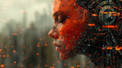 A graceful humanoid form intertwines with sleek, architectural lines, symbolizing the elegance and sophistication of advanced robotic technology in the modern era.
