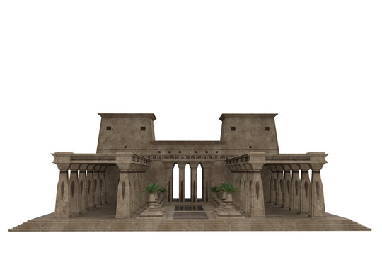 Ancient Egyptian royal palace or temple building with stone columns. Isolated 3D rendered illustration.