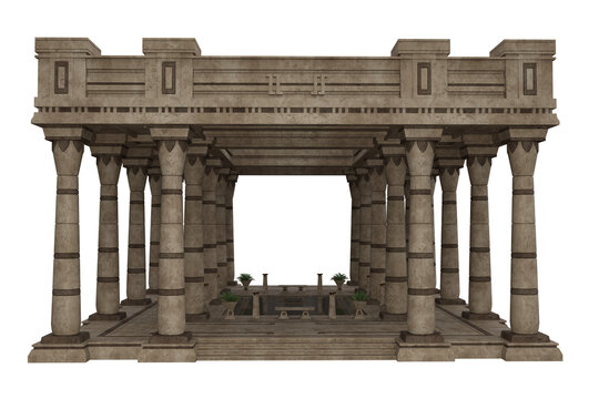 Ancient Egyptian royal palace atrium building. Isolated 3D render.