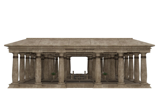 Ancient Egyptian palace or temple building with stone columns. Isolated 3D render.