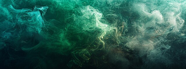 Whimsical Green Smoke on Black Background - obrazy, fototapety, plakaty