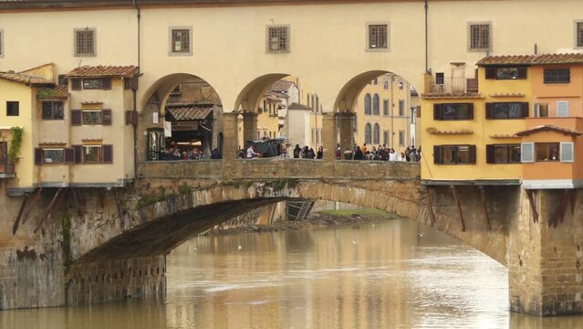 Ponte Vecchio (Old Bridge) is bridge over Arno River, in Florence, Italy