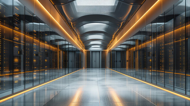 Servers. Server data center. Backup, hosting, mainframe, farm and computer rack with storage information. 3d render generated with ai.
