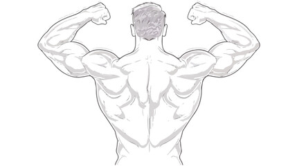 Continue line of man shows his muscles flat vector isolated