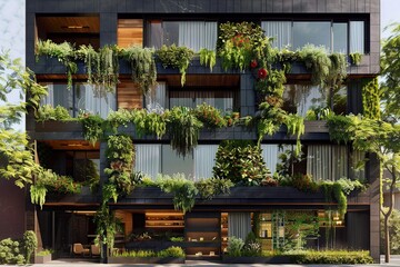 Fototapeta na wymiar Modern Building Covered in Lush Plants