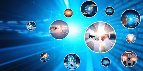 Human interact with AI artificial intelligence virtual assistant robot. Concept of AI artificial...