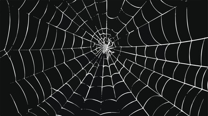 Creepy white spider web on black background flat vector