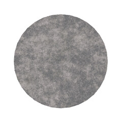 Modern, gray round carpet, top view. Rug on transparent background, PNG. Cut out home decor. Contemporary, loft style. Flat lay, floor plan. 3D rendering.