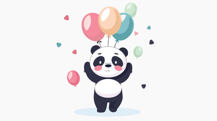 Cute little panda floating with big balloon ve