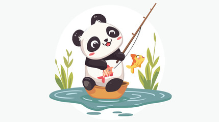 Cute cartoon panda fishing fish vector illustration de