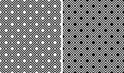 Set of Seamless Geometric Diagonal Checked Black and White Patterns.  - 774805112
