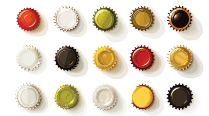 Different beer bottle caps isolated on white flat vector