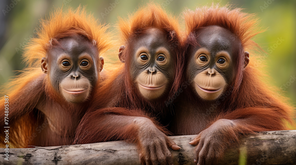Wall mural Orangutan. portrait of young monkeys - Wall murals