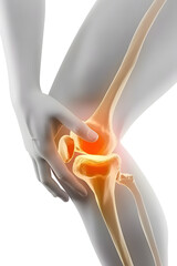 3d rendering of knee with pain with the hand cover the knee