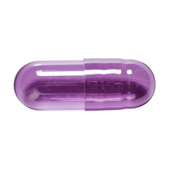 A purple pill is shown in its half shell