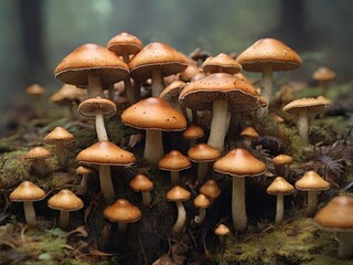 family of mushrooms in the forest