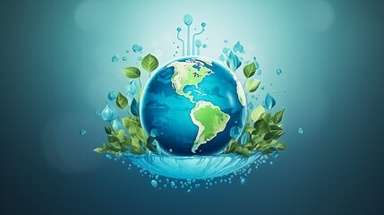 Fototapeta na wymiar World Water Day - Planet Earth With Water Around 