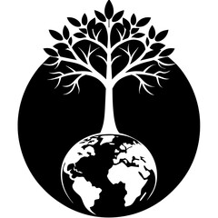 earth day vector silhouette illustration , earth tattoo design icon,logo and vector illustration