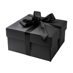 Black box with a black ribbon tied around it