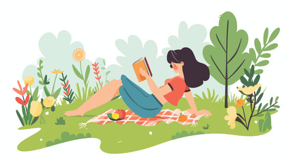 Obraz na płótnie Canvas Girl rest in park on nature reading book